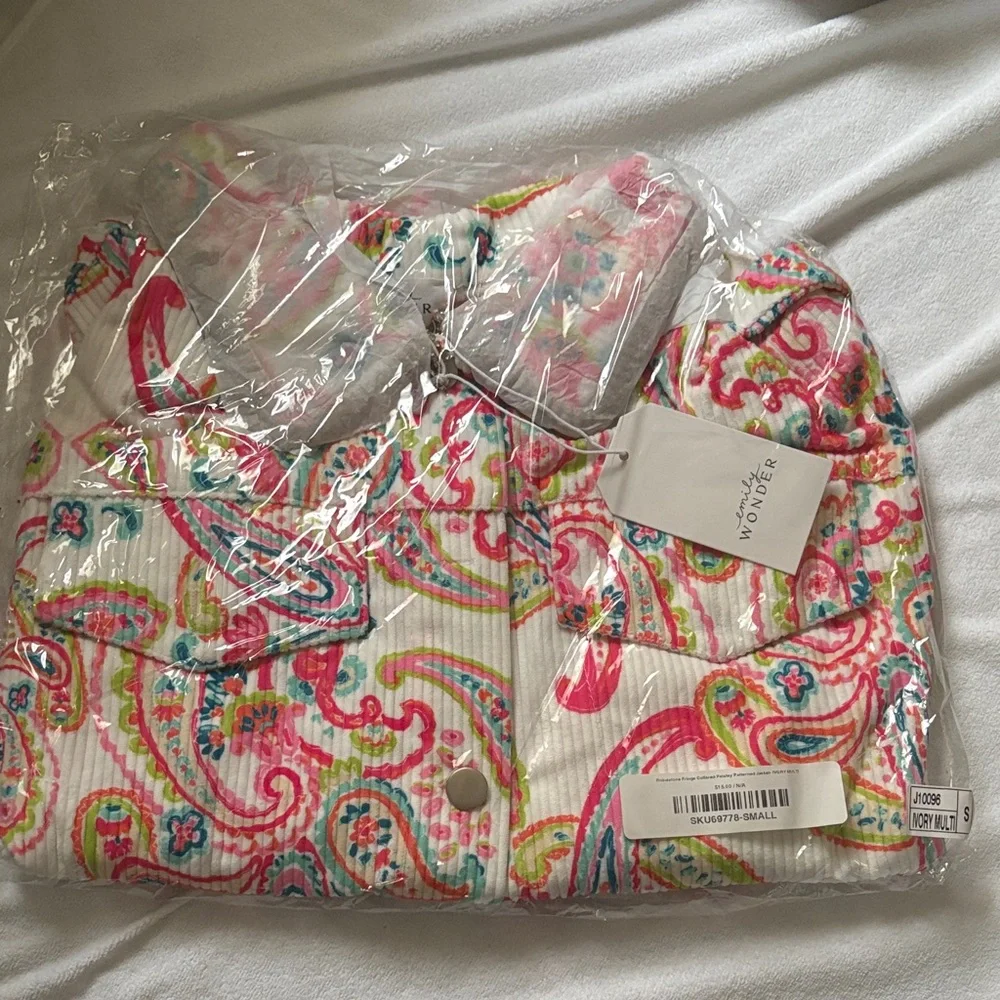 NEW! Emily Wonder Colorful Paisley Jacket - Button up - Crystal Fringe - Size L - Picture 4 of 4